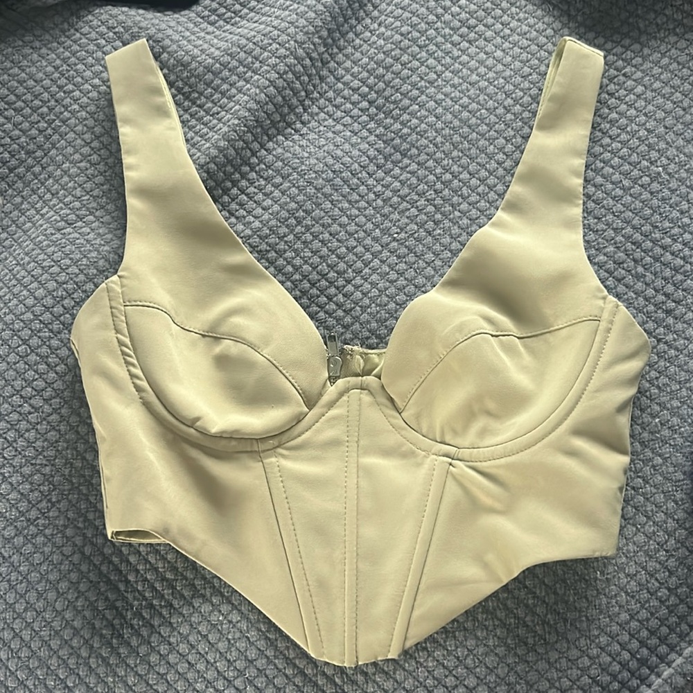 white fox corset top light green